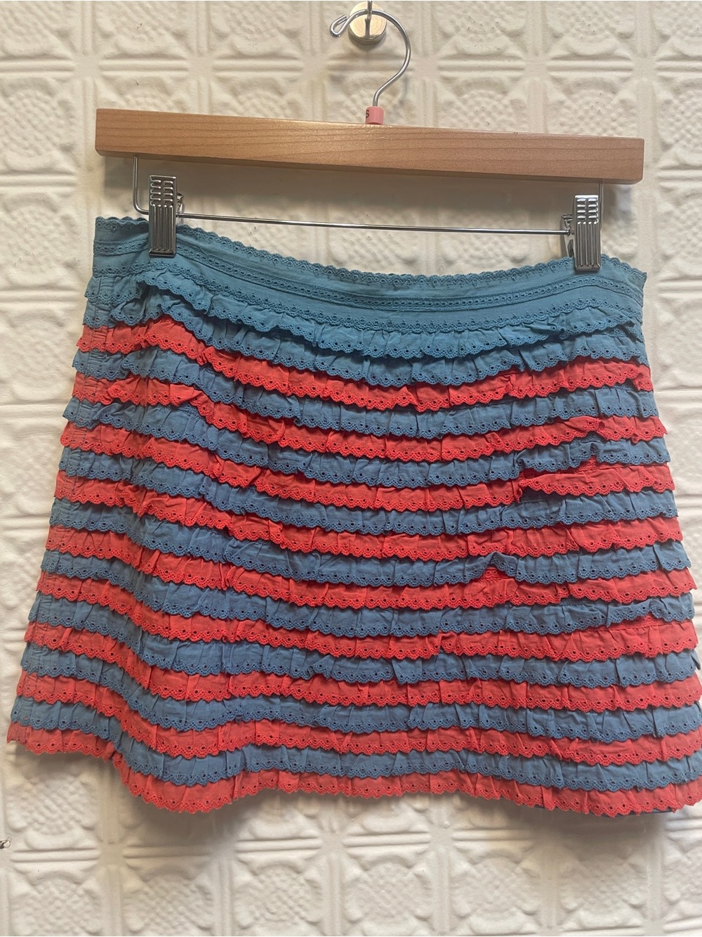Marc Jacobs Women’sBlue and Coral Eyelet Ruffle Skirt